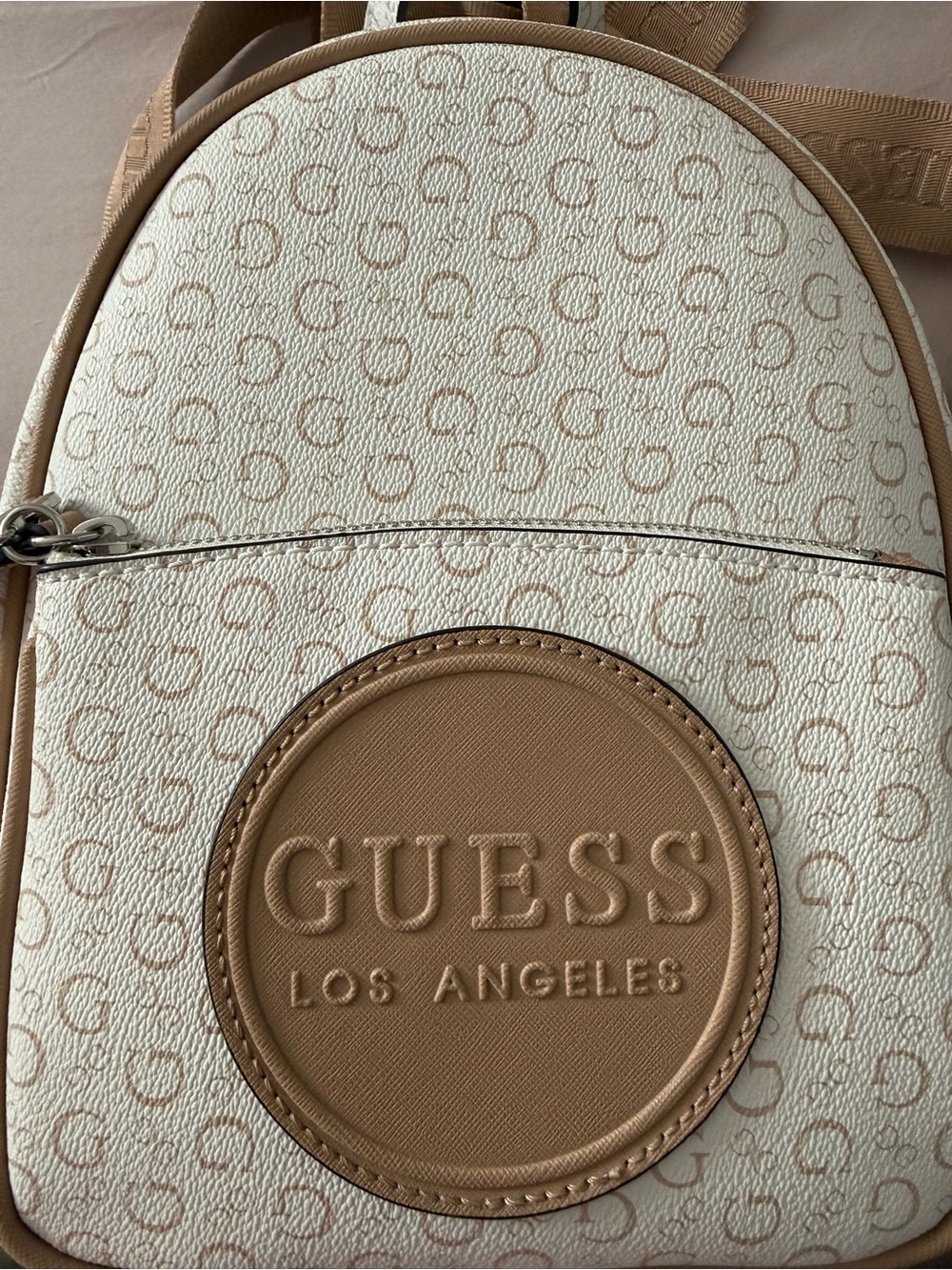 Guess Cream & Tan Logo Mini Backpack Crossbody